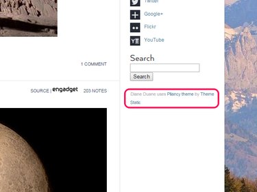 An example of theme information in a blog's sidebar.