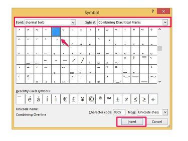 Insert an overbar over the character to create a Y-Bar.