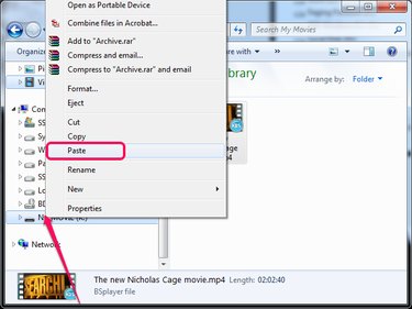Selecting Paste from the context menu in File Explorer.