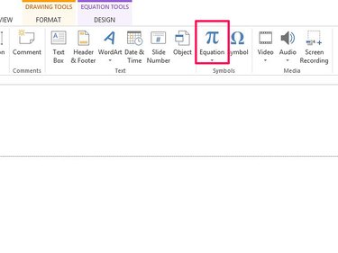 PowerPoint's Equation tool contains common math symbols.