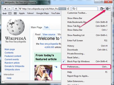 The Safari menu in Safari for Windows.