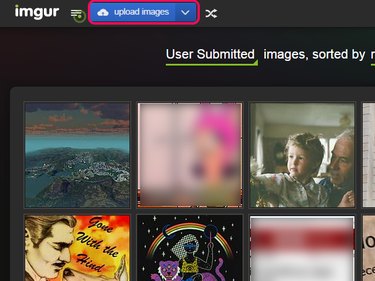 Imgur home page with Upload Images button highlighted.