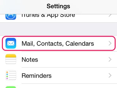 Open the Mail, Contacts and Calendars menu.