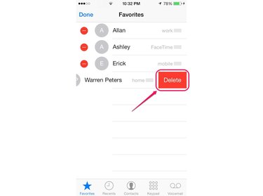 Swipe to the right of the contact to remove the Delete button.