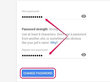A message confirming the change appears after you click the Change Password button.
