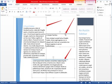 Selecting several different types of text boxes in Word.