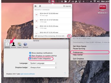 Enable Finder integration on Dropbox for Mac