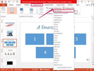 Removing a transition sound from a slide.