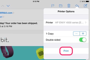 how do i print out an email from my ipad