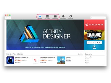 Features, Top Charts and Categories section of the Mac App Store