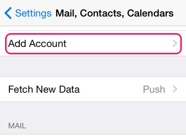 Tap Add Account in Mail, Contacts, Calendars.