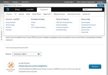 AT&T's web page for unlocking a phone