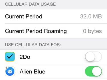 Data usage and switches in iOS 8.