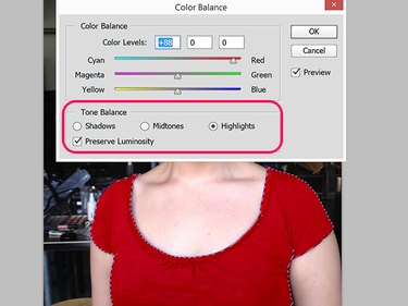 Change the Tone Balance to re-color Shadows, Midtones and Highlights.