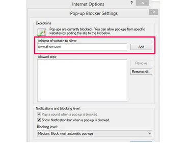 How to add pop-up blocker exception in Internet Explorer.