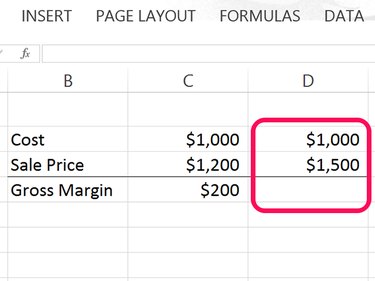 In this example, we're calculating gross margin for Column D.