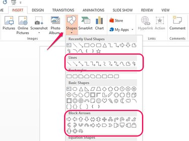 Select a curved arrow from the Shapes menu to insert it.