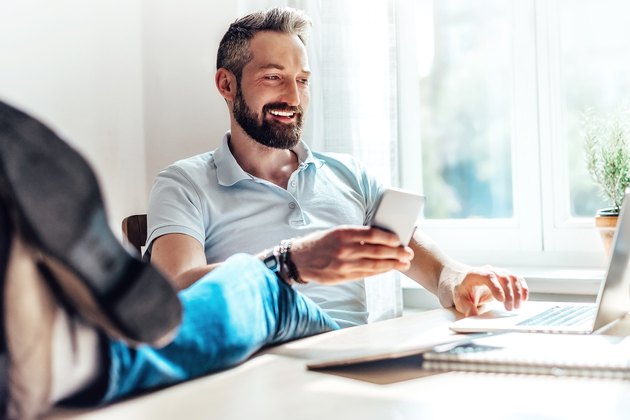 lucky bearded man makes business in the web at home