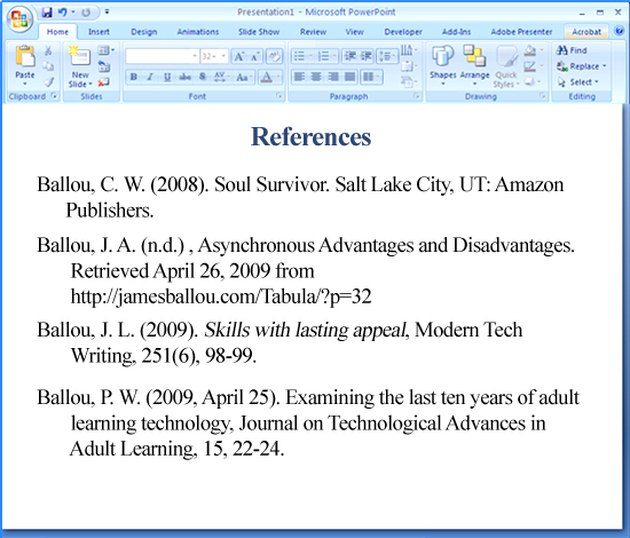 apa format presentation page