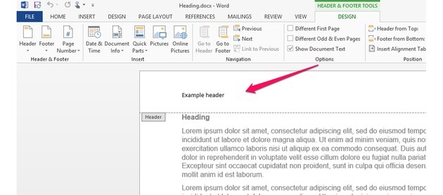 reset header and footer in word