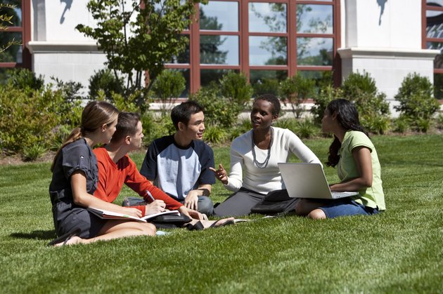 students friends hanging out outside