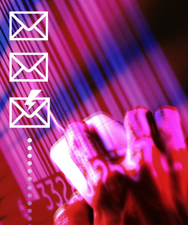 Hand using mouse, mail icons on left