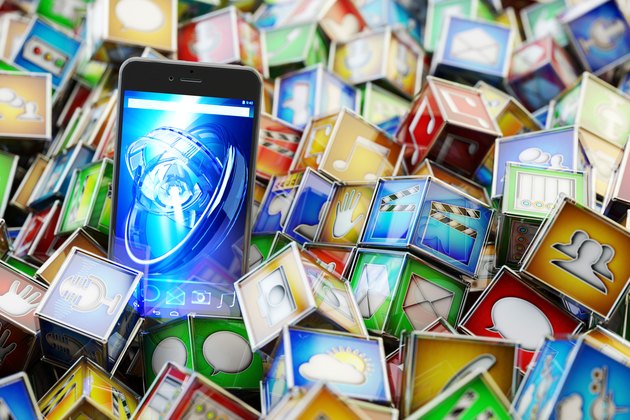 Online store market with mobile phone applications, multimedia technology concept