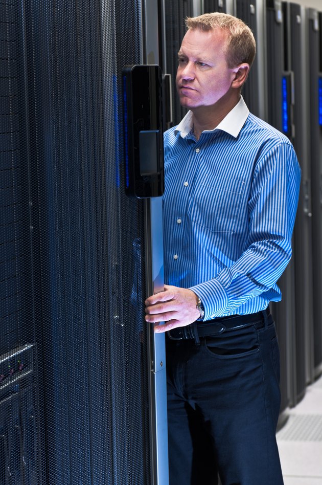 Man working in datacenter