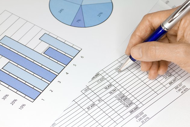 Hand with Pen Figures and Graphs in Blue