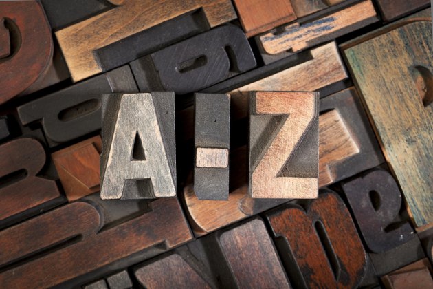 letters A-Z written with antique letterpress type