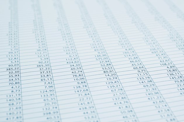 Business data financial report print close up. Blue toned.