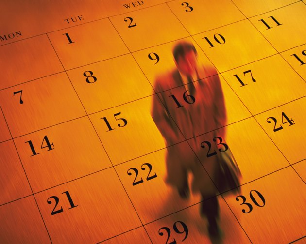 Businessman and calendar, CG, composition, high angle view, blurred motion