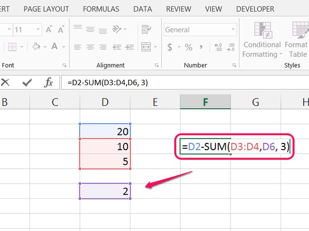 subtract formula excel