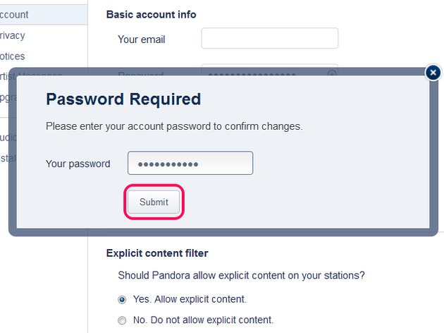change email password pandora