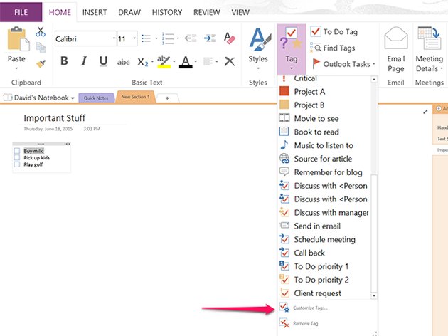 onenote todo list with dates