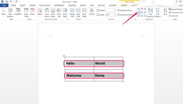 table how to right justify in word