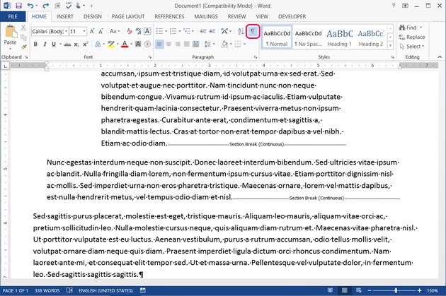 deleting section break in word does not work