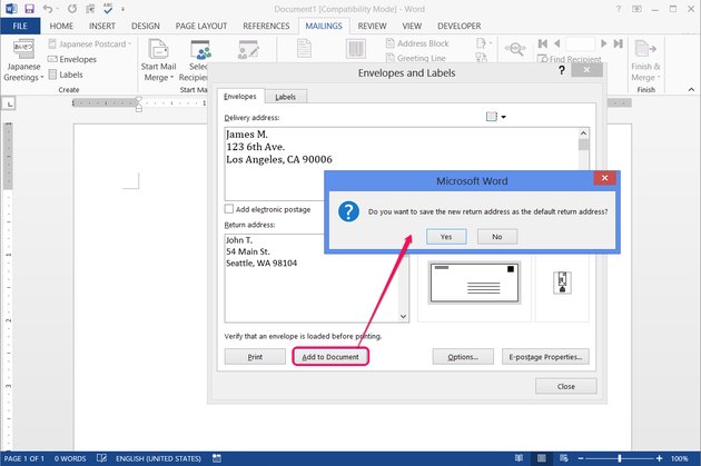 how to print an envelope in word