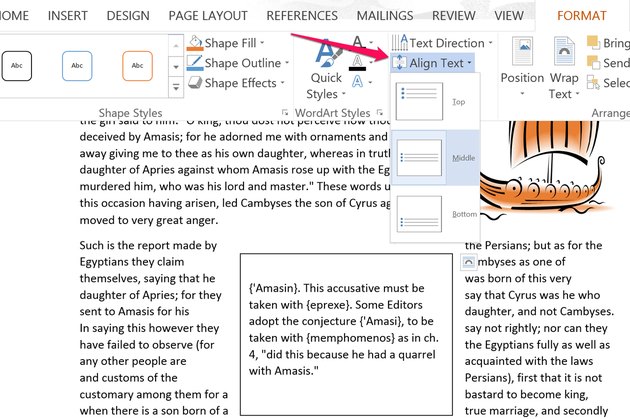 how to align word document top bottom
