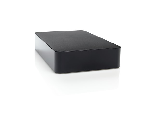 Hard disk external black and reflection on white background