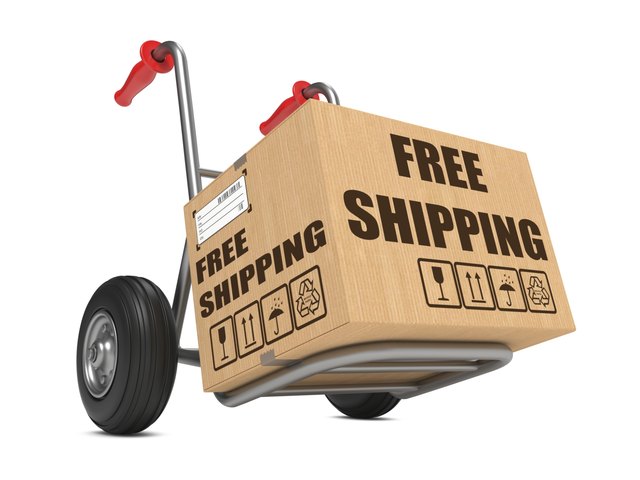 Free Shipping - Cardboard Box on Hand Truck.