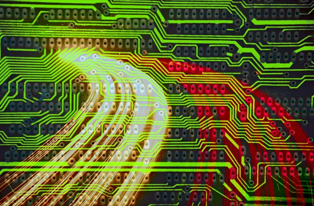 Montage of circuitry and traffic