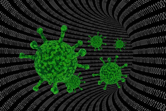 Computer Virus - Binary Code Wire with Green Viruses