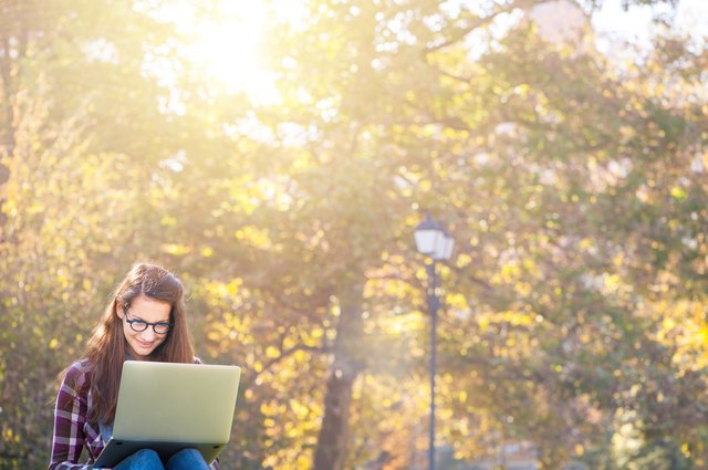 Using a laptop outdoors