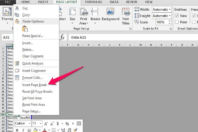how to insert page breaks in excel