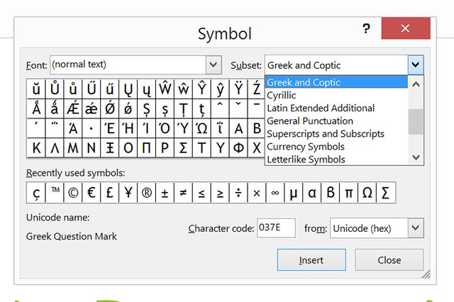 how to get greek letters in microsoft word