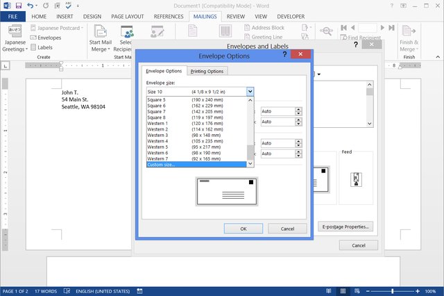 how to type an envelope in word 2010