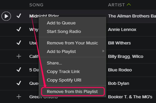 how to remove songs from spotify playlist