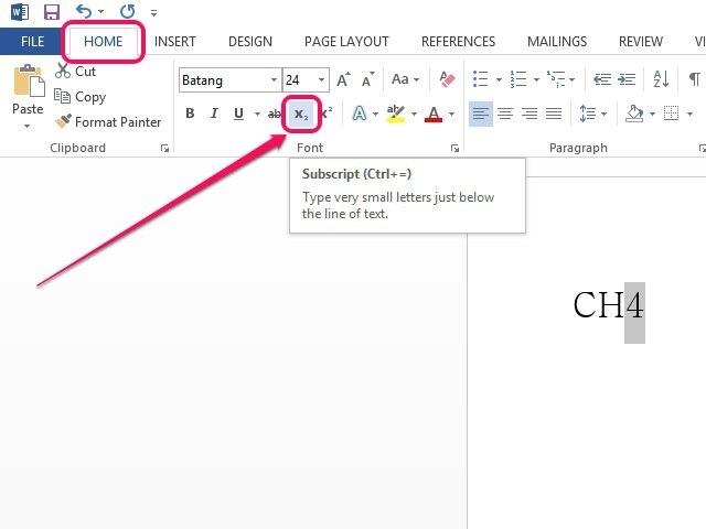 how to subscript on microsoft word