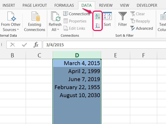 in chronological order in sort excel dates Format Excel Order Microsoft Dates Descending in to How in